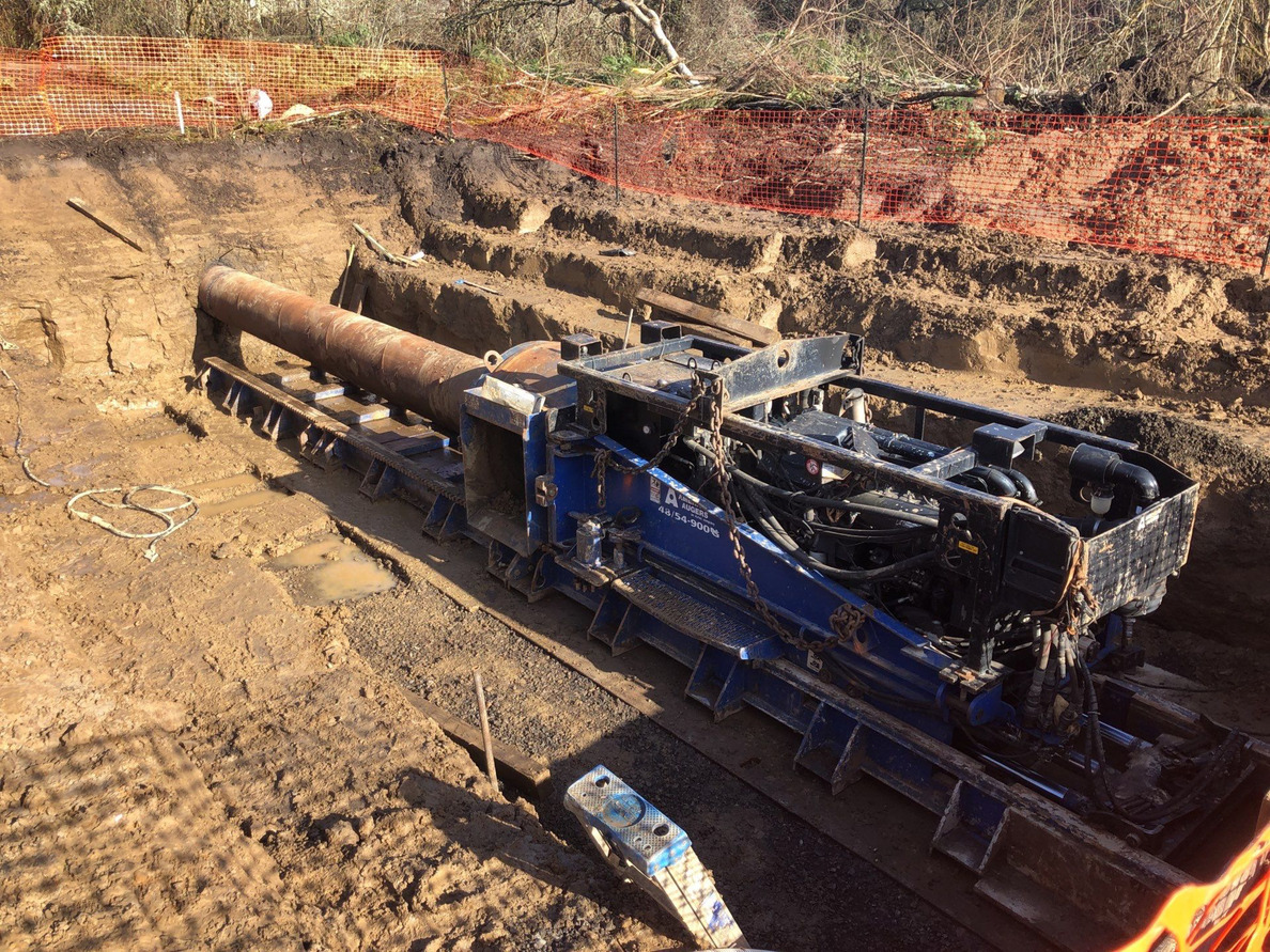 View of several pipes in a trench for the Middlebrook Bore Installation for Brookman Area Trunk Improvements
