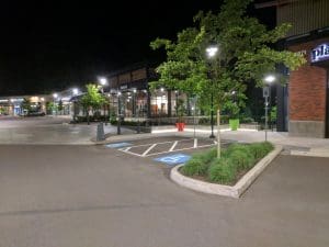 Retail development, open-air, parking lot